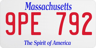 MA license plate 9PE792