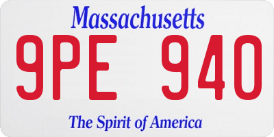 MA license plate 9PE940