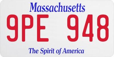 MA license plate 9PE948