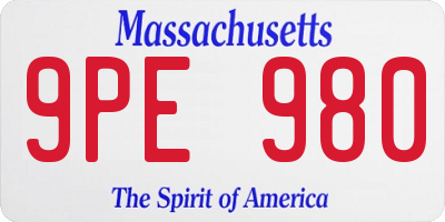 MA license plate 9PE980
