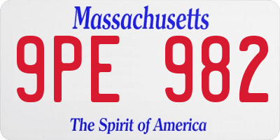 MA license plate 9PE982