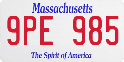 MA license plate 9PE985