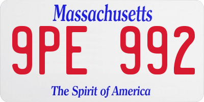 MA license plate 9PE992