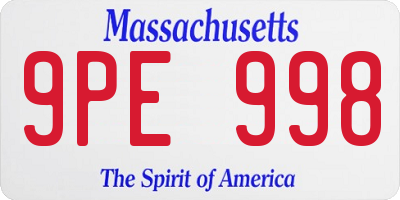 MA license plate 9PE998