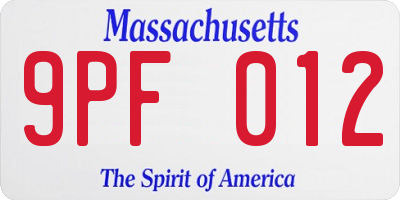 MA license plate 9PF012