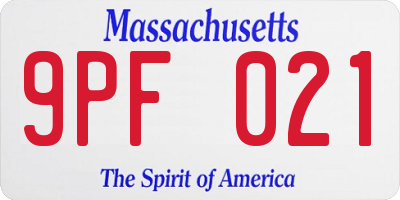MA license plate 9PF021