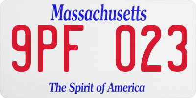 MA license plate 9PF023