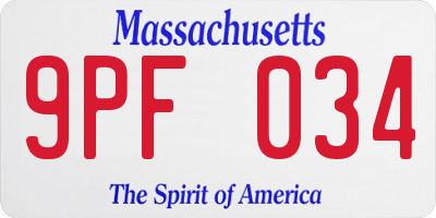 MA license plate 9PF034