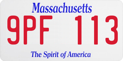 MA license plate 9PF113