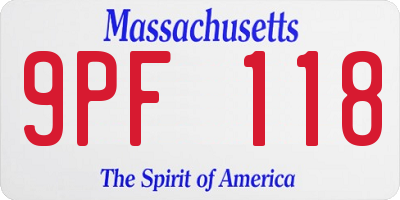 MA license plate 9PF118