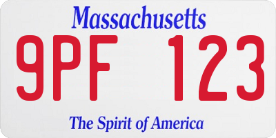 MA license plate 9PF123