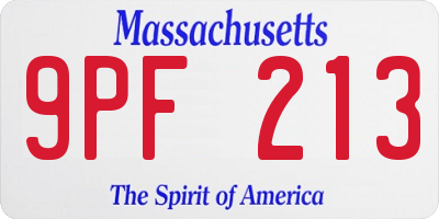 MA license plate 9PF213