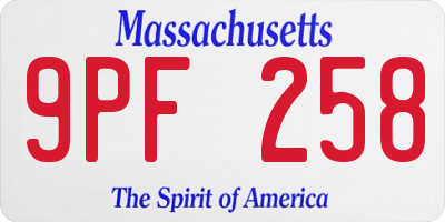 MA license plate 9PF258