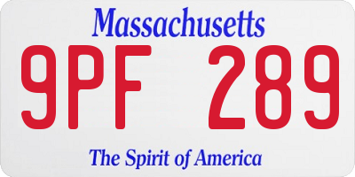 MA license plate 9PF289
