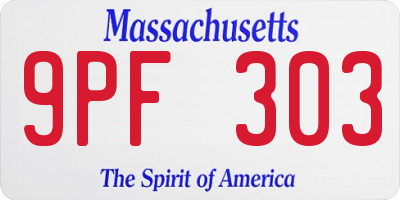 MA license plate 9PF303