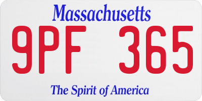 MA license plate 9PF365