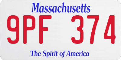 MA license plate 9PF374