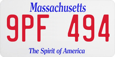 MA license plate 9PF494