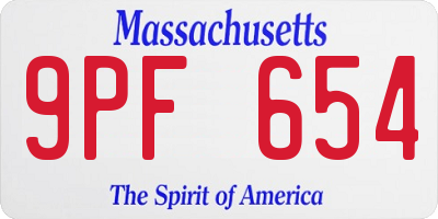 MA license plate 9PF654