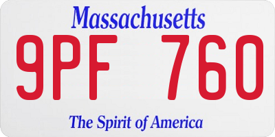 MA license plate 9PF760