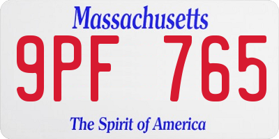 MA license plate 9PF765