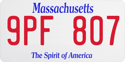 MA license plate 9PF807