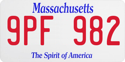 MA license plate 9PF982