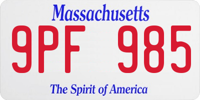 MA license plate 9PF985
