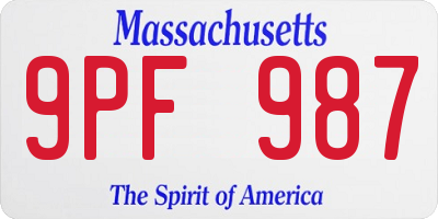MA license plate 9PF987