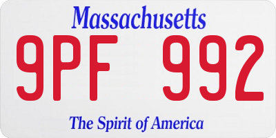 MA license plate 9PF992