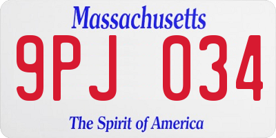 MA license plate 9PJ034