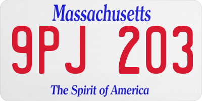 MA license plate 9PJ203