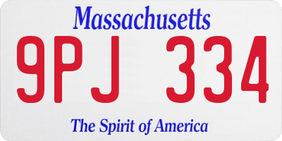 MA license plate 9PJ334