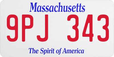 MA license plate 9PJ343
