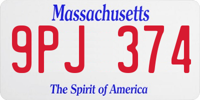 MA license plate 9PJ374