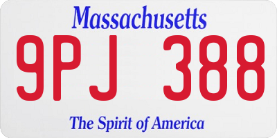 MA license plate 9PJ388