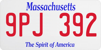 MA license plate 9PJ392