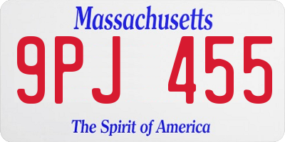 MA license plate 9PJ455