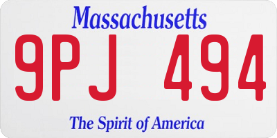 MA license plate 9PJ494
