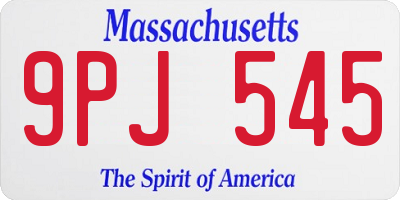 MA license plate 9PJ545