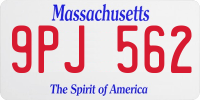 MA license plate 9PJ562
