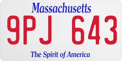 MA license plate 9PJ643