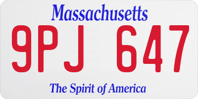 MA license plate 9PJ647