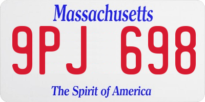 MA license plate 9PJ698