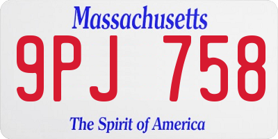 MA license plate 9PJ758