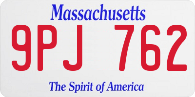 MA license plate 9PJ762