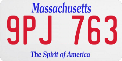 MA license plate 9PJ763