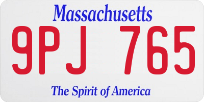 MA license plate 9PJ765
