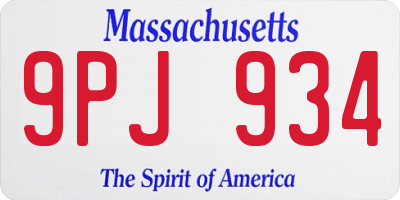 MA license plate 9PJ934