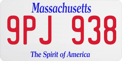 MA license plate 9PJ938